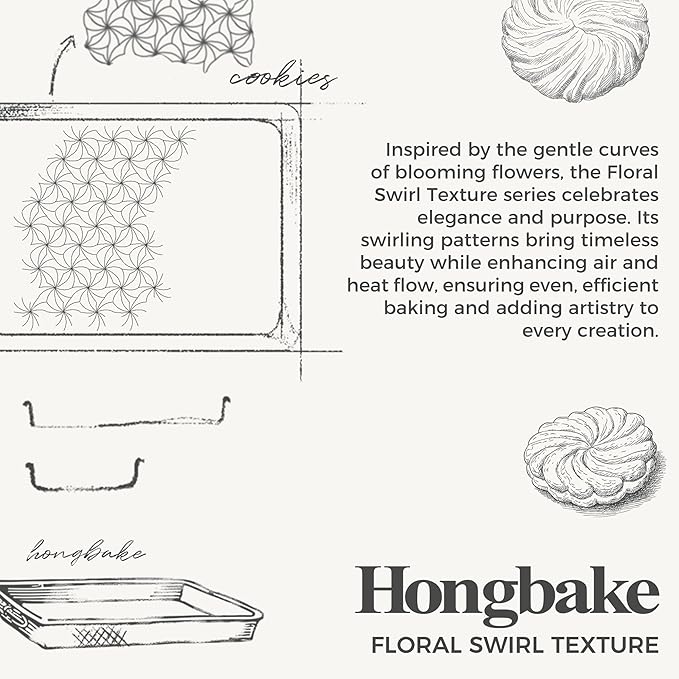 HONGBAKE Nonstick Baking Sheet Pan Set of 3, Cookie Sheets for Oven, Non-Toxic Half/Quarter/Jelly Roll Pans with Floral Swirl Texture, Heavy Duty 0.8mm Thick Oven Trays for Cooking, Dark Gray