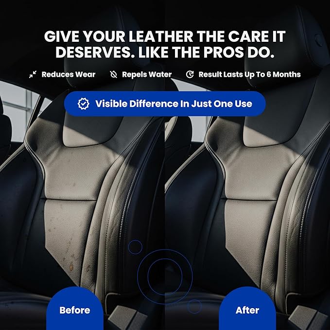 Leather Cleaner & Ceramic Coating Spray Kit: Long-Lasting Leather Protector for Tesla Vegan Leather, Car Seats, Furniture and Shoes – Universal Nano Ceramic Shield to Repel Dirt and Liquids