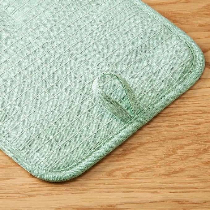 KITCHENAID Gourmet Series Gridlines Pot Holders 2-Pack Set, Heat Resistant up to 600°F, Soft Silicone Grip, Magnetic Cuff, Pistachio Green, 8"x8"