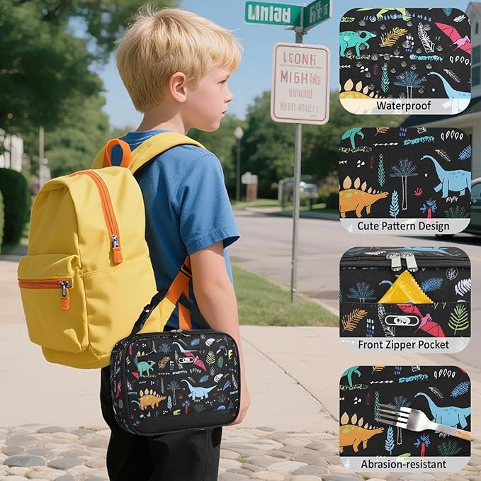 Lunch Box Kids Insulated Lunch Bag for Boys Girls Cute Reusable Lunch Tote Bag Waterproof Portable Thermal Lunch Box Kids for School Picnic Travel Dinosaur