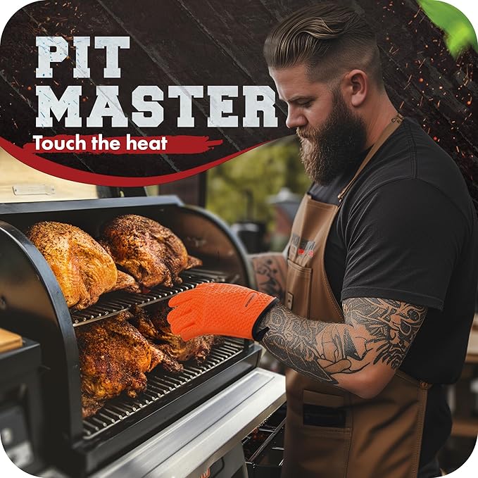 Kitchen perfection XL Silicone Smoker Oven Gloves-Extreme Heat Resistant BBQ Gloves-Handle Hot Food Right on Your Grill Fryer&Pit|Waterproof Grilling Cooking Baking Mitts|Superior Value Set+3 Bonuses