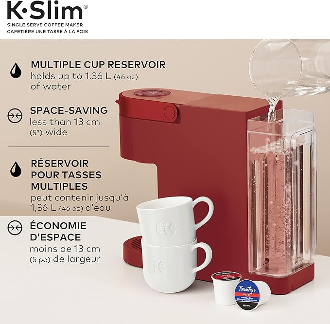 Keurig K-Slim Single Serve K-Cup Pod Coffee Maker, Featuring Simple Push Button Controls And MultiStream Technology, Scarlet Red