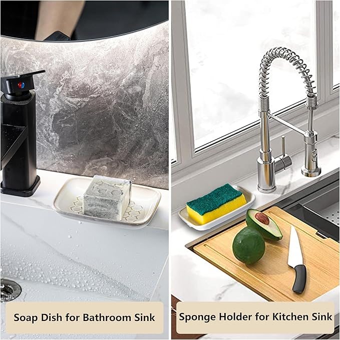 Gomakren Soap Dish for Shower, Bar Soap Holder, Ceramic Soap Dishes for Bar Soap & Small Stackable Coffee Cups with Saucers and Metal Stand, Porcelain Demitasse Cups
