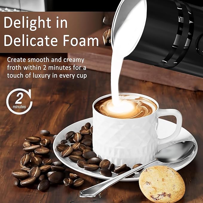 Milk Frother, 4 in 1 Electric Milk Steamer for Coffee with Temperature Display, 11.8oz/350ml Detachable Automatic Milk Warmer and Cold Foam Maker for Coffee, Latte, Cappuccino