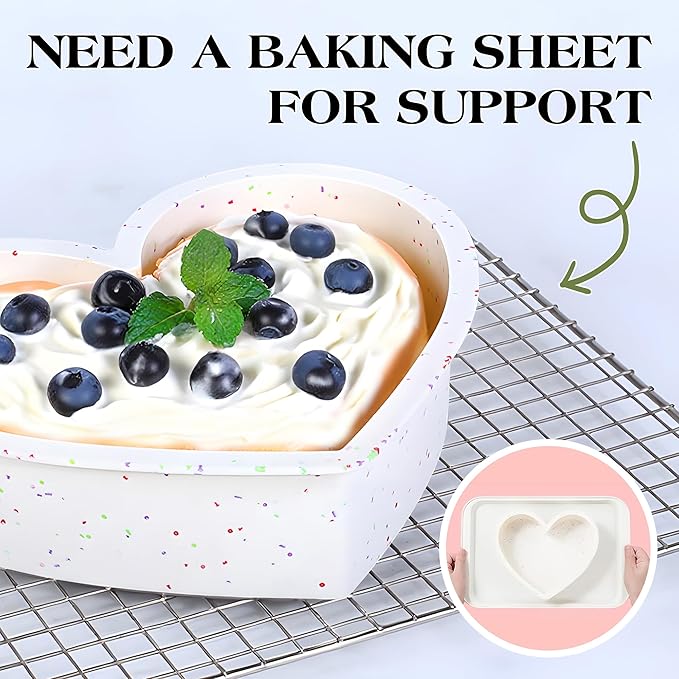 6 Inch Heart Shaped Cake Pans Small Heart Cake Pan Nonstick Silicone Molds for Baking Set of 3 (Cream)
