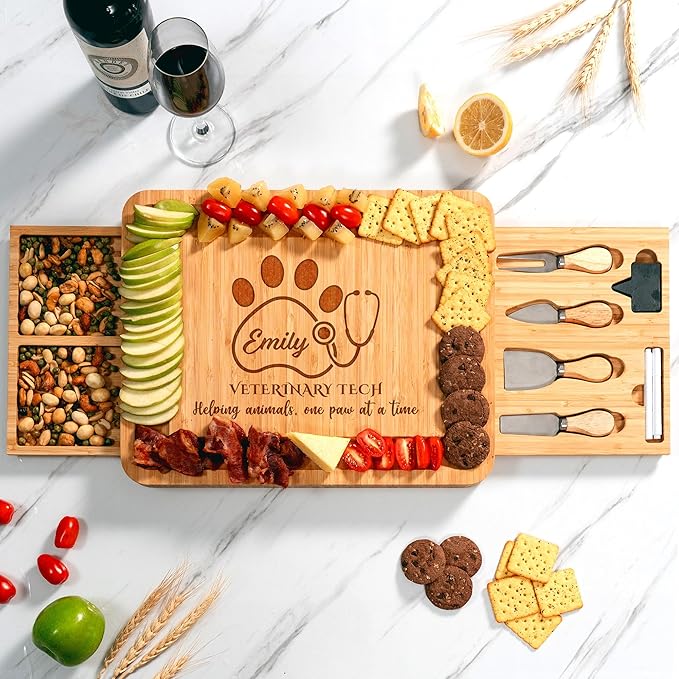 Personalized Veterinary Technician Charcuterie Board, Cheese Board Gift Set for Veterinarian - Veterinary Technician Gifts, Vet Tech Appreciation Gifts