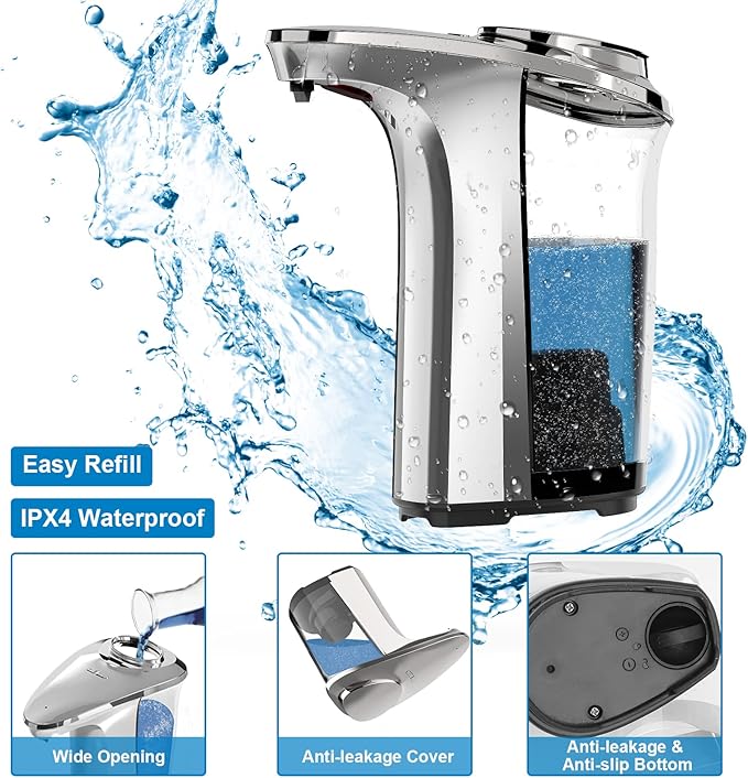 PZOTRUF Automatic Soap Dispenser, Touchless Dish Soap Dispenser 17oz/500ml with Infrared Sensor, 5 Adjustable Soap Dispensing Levels, Liquid Hand Dispenser for Bathroom Kitchen Sink (Silver)