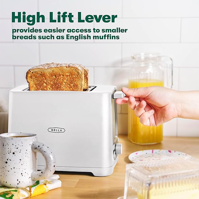 BELLA 2 Slice Toaster with Auto Shut Off - Extra Wide Slots & Removable Crumb Tray and Cancel,Defrost & Reheat Function - Toast Bread,Bagel-& Waffle,White,(Pack of 6)