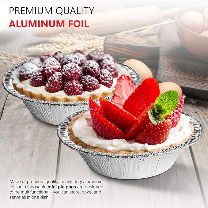 Stock Your Home 5 Inch Aluminum Foil Pie Pans (50 Count) - Disposable & Recyclable Mini Pie Pans - Foil Pie Tin for Bakeries, Cafes, Restaurants - Durable Mini Foil Pans for Pies, Fruit Tarts, Quiche