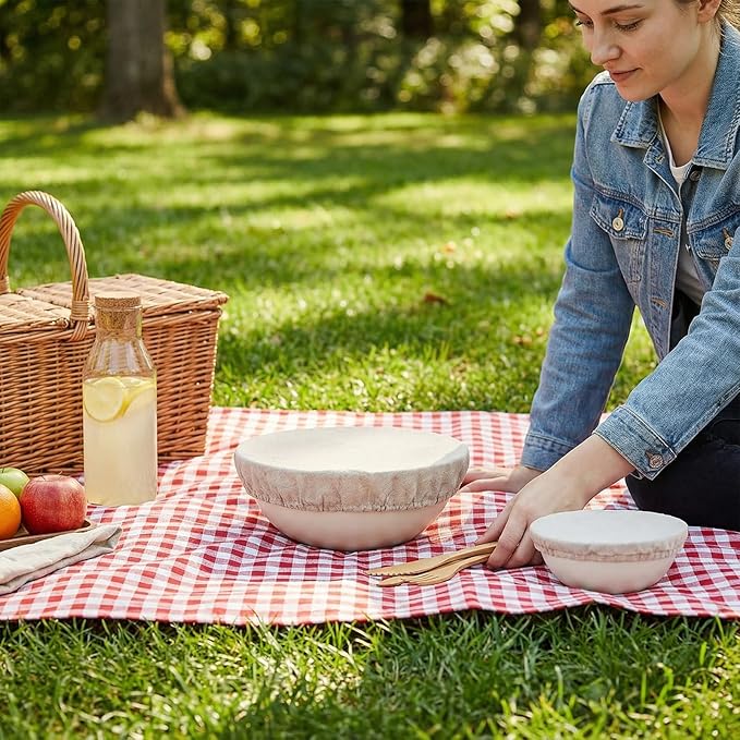100% Pure Linen Bowl Covers For Bread Proofing, 2 Pcs 12 Inches Elastic Reusable Solid Color Cloth Fabric Bowl Covers,XL Organic Washable Large Stretch Sourdough Lids, Linen