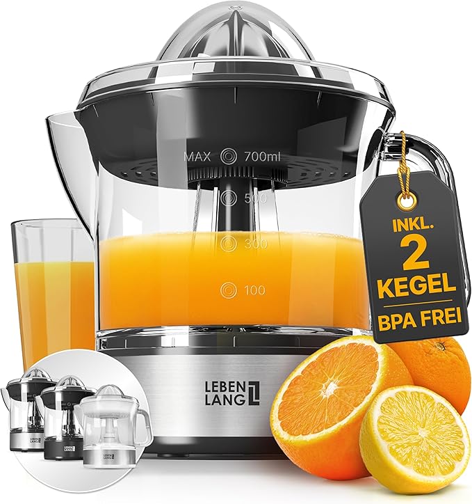 LEBENLANG Orange Juicer Electric - 2 cones & BPA-free I High juice yield & Large Volume I 24oz Lemon Juicer Squeezer I Electric Citrus Juicer Orange Juice Press Juicers Exprimidor De Naranjas Limones