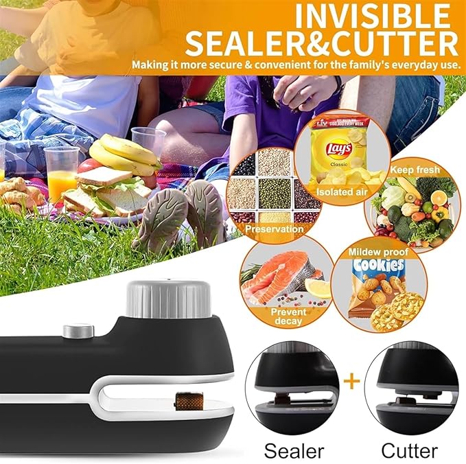 Mini Seale Portable 2-In-1 USB Rechargeable Mini Plastic Bag Heat Sealer In Black And White(2 Pack Black)