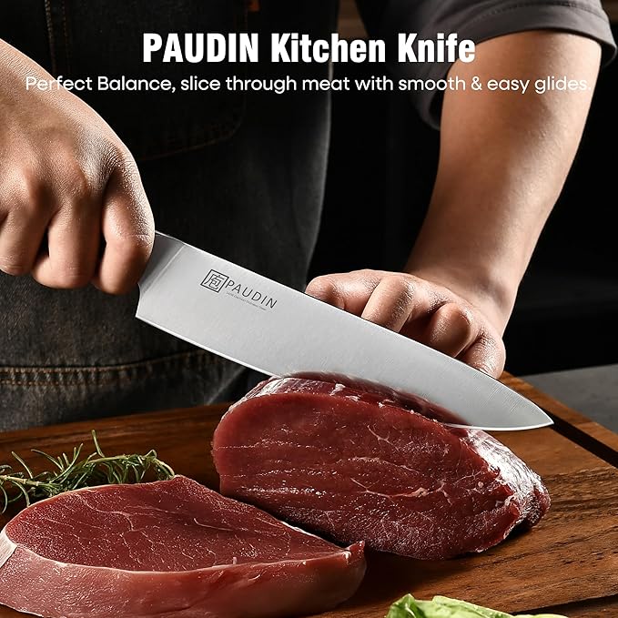 PAUDIN Chef Knife 8 Inch, Professional Kitchen Knife, 7Cr17MoV German Stainless Steel Forged Chefs Knives with Ergonomic G10 Handle, Classic Chef's Knives Meat Knife with Gift Box