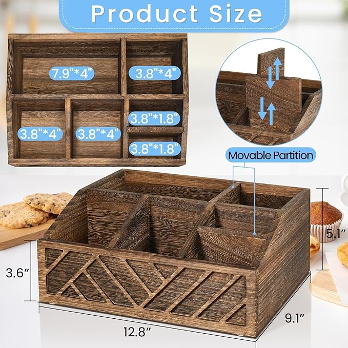 ugiftt Coffee Station Organizer for Counter, Wood Pods Holder Storage Basket, Tea Condiment Storage Organizer, Rustic Coffee Bar Decor for Accessories Organizer