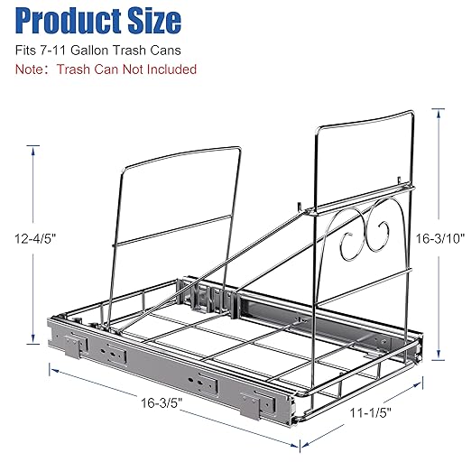 JOWBOOW Pull Out Trash Can Under Cabinet, Adjustable Cabinet Trash Can Pull Out Kit Under Sink Slide Out Shelf(Bin Not Included), Fits Min. 12" Opening Cabinet