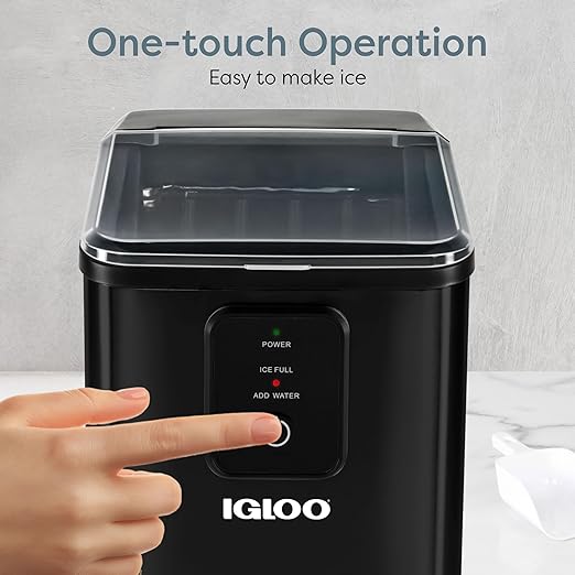 Igloo Portable Ice Maker with Scoop & Basket- Ice Maker with LED Control Panel & 1.5 Quart Water Tank-Ice Cube Maker Produces 26 Lbs. of Ice in 24 Hours With 8 Large or Small Cubes In 7 Minutes- Black