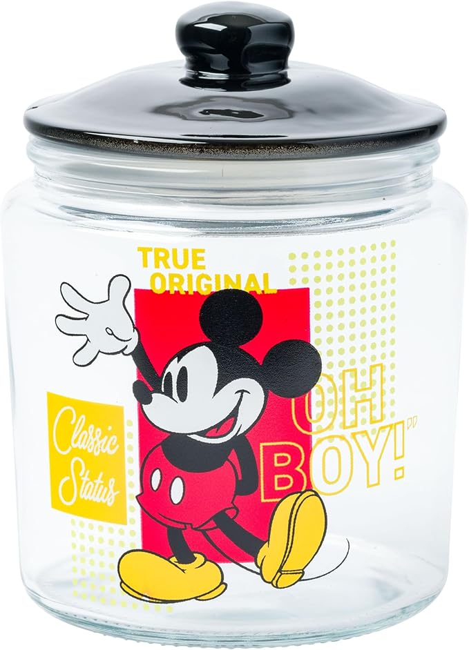 Silver Buffalo Disney Mickey Mouse Glass Jar with Lid, 4” x 4” x 6”