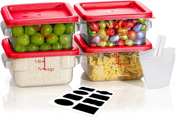 2QT NSF Food Storage Containers: 8 PCS [Food Grade][Hot&Cold Resistant] Commercial Clear Square Food Storage Containers with Scales Handles for Home Restaurant Kitchen Proof Dough(BPA FREE)