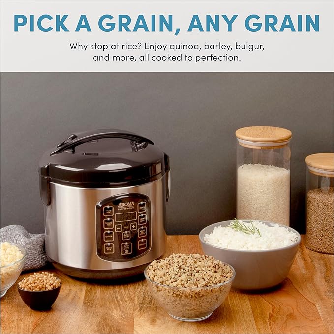 AROMA Professional Digital Rice Cooker, Multicooker, 4-Cup (Uncooked) / 8-Cup (Cooked), Steamer, Slow Cooker, Oatmeal Cooker, STS, Auto Keep Warm, 2 Qt, Stainless Steel Exterior, ARC-954SBD