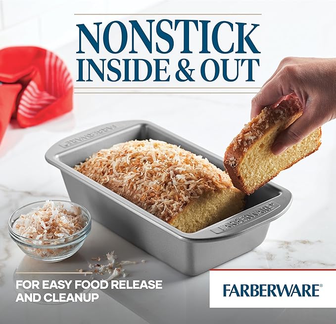 Farberware Bakeware Meatloaf/Nonstick Baking Loaf Pan Set, Two 9-Inch x 5-Inch, Gray
