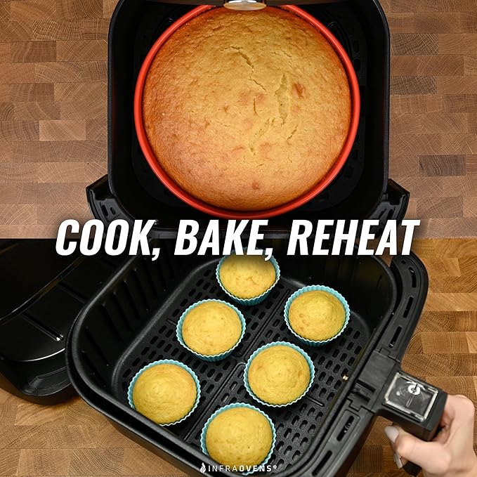 Air Fryer Baking Pan Set For Cosori TurboBlaze 9-in-1 6qt, Freezer Airfryer Bakeware Sets with Cupcake Liners & Kitchen Conversion Chart, Nonstick Round Cake Molds for Baking