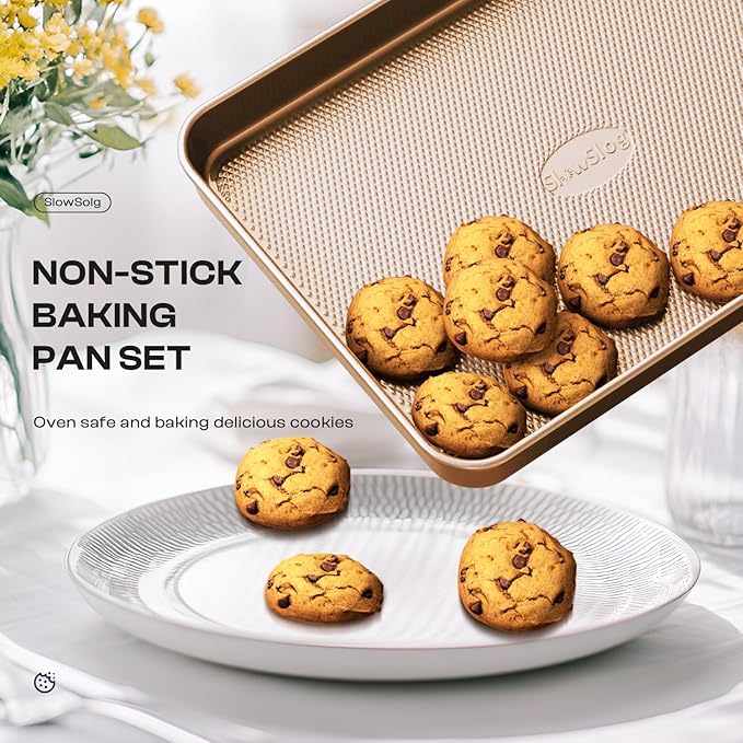 Baking Pans Set 8-Piece Bakeware Sets, Baking Sets for Cooking Nonstick Oven Pan Set, Baking Sheet Set, Cookie Sheets for Baking, Muffin Pan, Cookie Sheets (Ceramic Coated Gold)