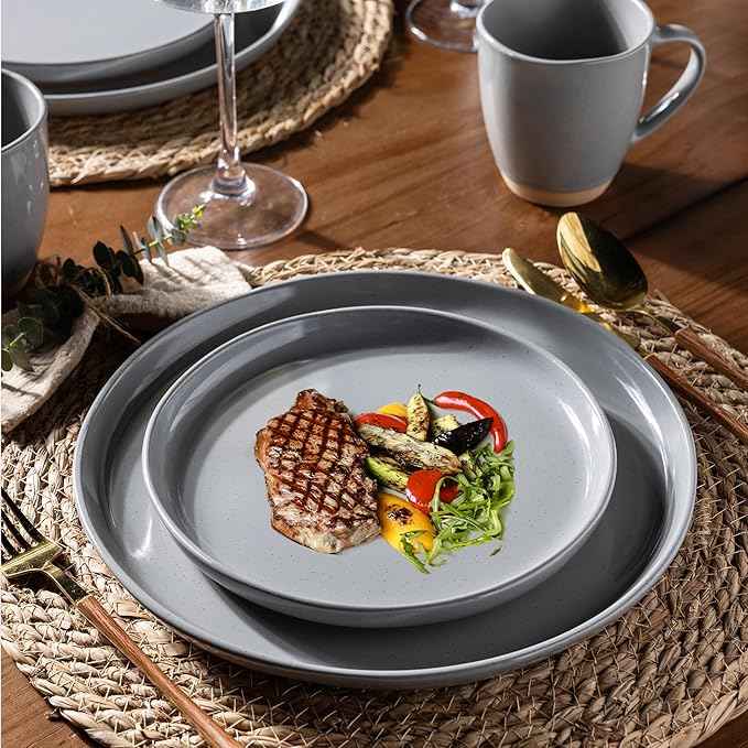 AmorArc Ceramic Dinnerware Sets for 8, 24 Pieces Handpainted Plates and Bowls Set with Rustic Terracotta Underside, Scratch Resistant Stoneware Dishes Set, Dishwasher & Microwave Safe