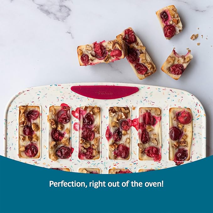 Trudeau 24 Slot Mini Bar Pan – Premium Confetti White Silicone Bakeware with Steel-Reinforced Rim – Nonstick, BPA-Free Brownie, Blondie, Snack Bar & Mini Cake Mold – Oven, Freezer & Dishwasher Safe