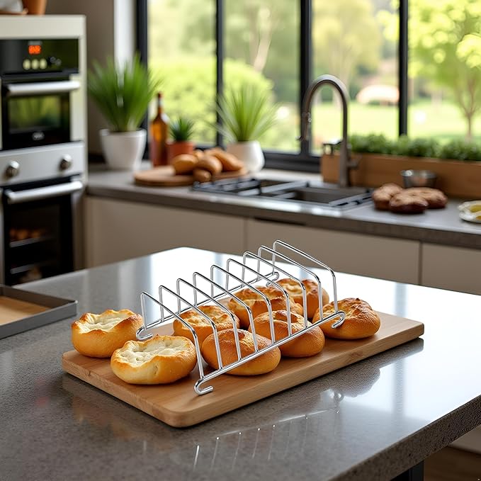 Silver 8 Holes Stainless Steel Tool Toast Cooling Grid Bread Rack Rectangle Air Fryer Accessories Organizer Safe Healthy Stainless Steel Toast Rack Baking Tools and Accessories, Cooling Racks