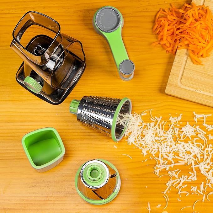 Cheese Grater with Handle, Multifunctional Manual Rotary Cheese Grater - Cheese Shredder Easily Chop Carrots, Potatoes, Vegetables and Fruits and Easy to Clean(Grey green)