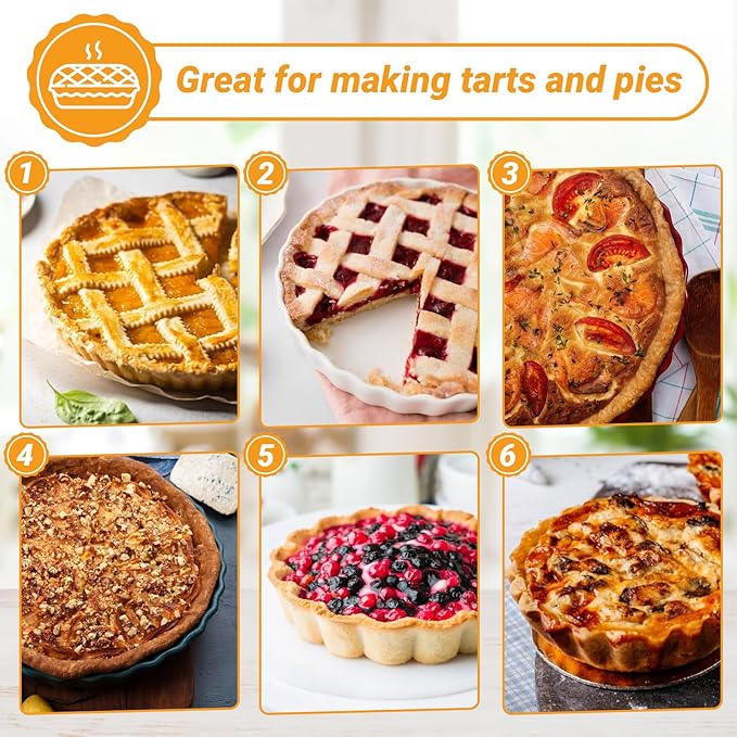 Beasea Tart Pan 9 Inch with Removable Bottom, 4pcs Nonstick Carbon Steel Round Quiche Pie Pans for Baking Tart Quiche Desserts