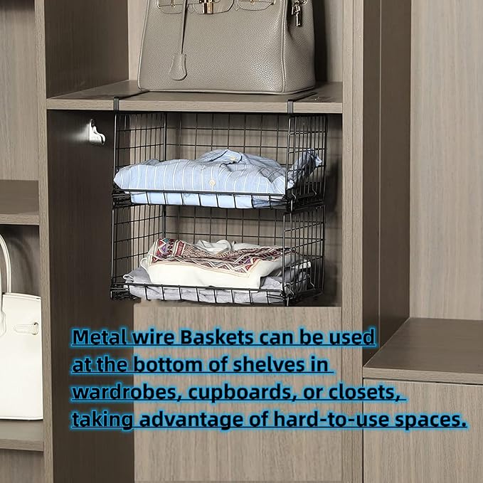 Under Shelf Basket Storage 2Pack - 11.8in Metal Under Cabinet Shelf, Hanging Wire Basket Shelves, Undershelf Storage Basket for Kitchen Pantry Bookshelf