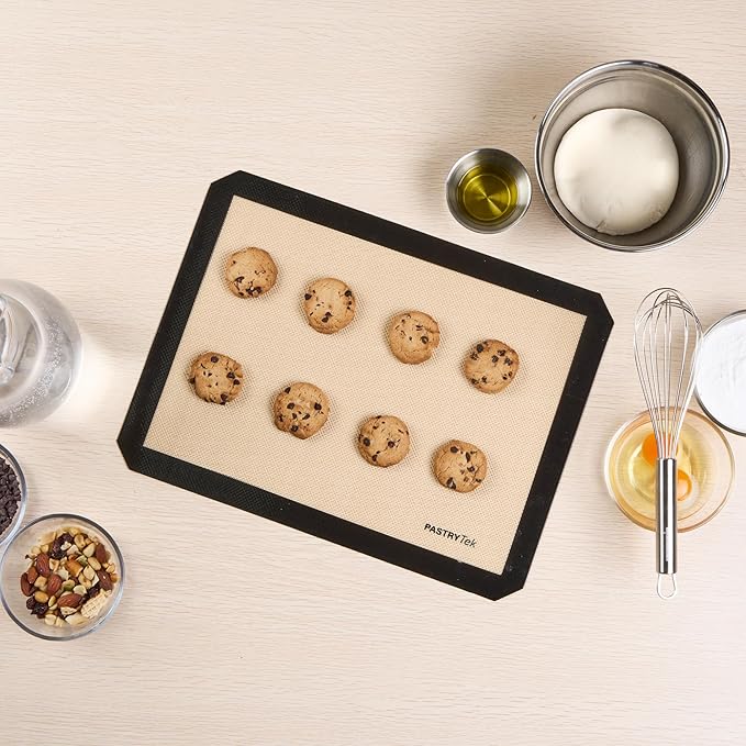 Restaurantware Baking Mat Pack of 1 Non-Stick 11.8"x15.7" Silicone Half Size Baking Mat, Rectangle Reusable Durable Oven-Friendly Anti-Slip Sheet for Kneading Rolling Shaping Dough, Tan and Black