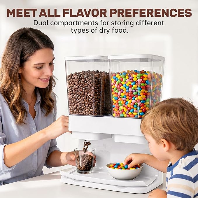 Cereal Dispenser Countertop 2 Pack, 3L Large Cereal Containers Storage Airtight for Kitchen Pantry, Dual Control Plastic Dry Food Dispenser for Cereal, Rice, Grains, Candy, Coffee Beans