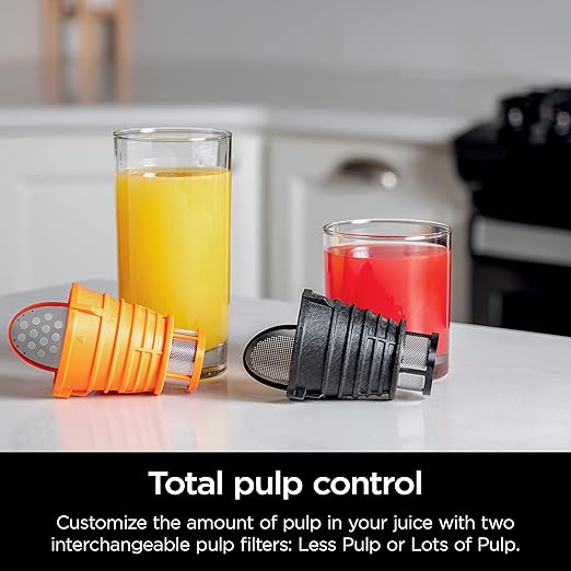 Ninja NeverClog Cold Press Juicer, Powerful Slow Juicer with Total Pulp Control, Countertop, Electric, 2 Pulp Functions, Dishwasher Safe, 2nd Generation, Charcoal, JC151
