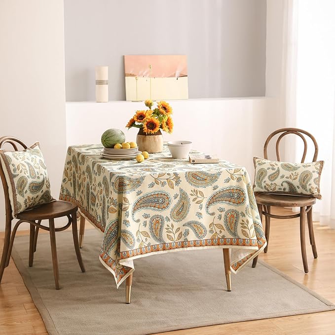 patdrea Designer Vintage French Rectangle Table Cloth,Italian Floral Wrinkle Free Farmhouse Tablecloth,Decor Table Cover for Kitchen Dining,Christmas,Tea Party,Thanksgiving,55"x87"-Lysaniya