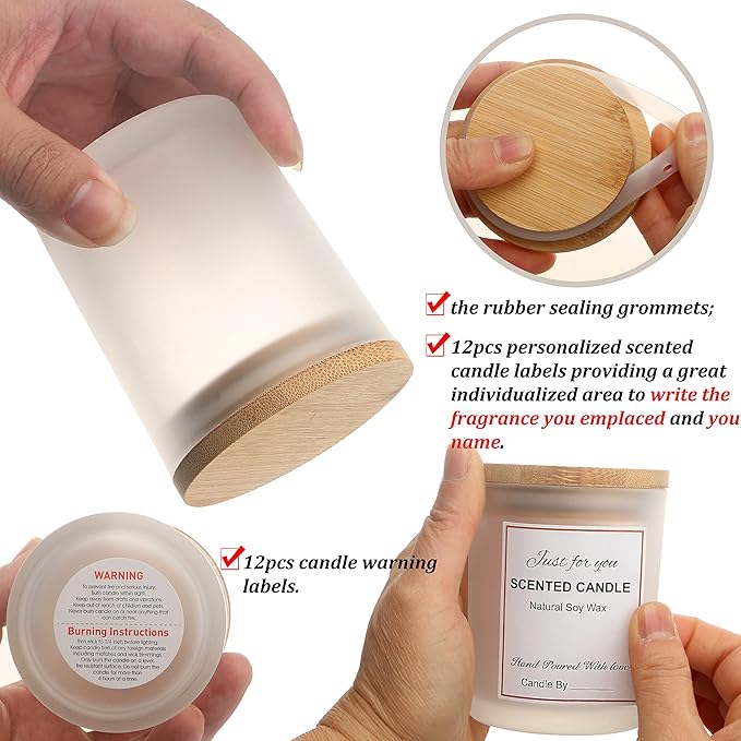MILIVIXAY 12 Pack 12 OZ Frosted Glass Candle Jars with Lids and Candle Making Kits - Bulk Empty Candle Jars for Making Candles - Spice, Powder Containers.