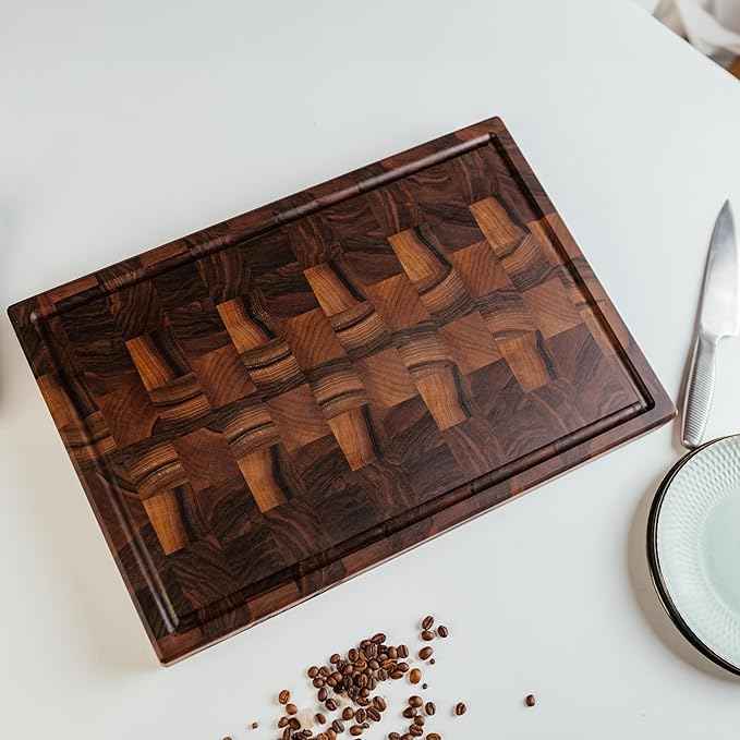 Handmade Personalized Walnut End Grain Cutting Board – Custom Engraved Wood Chopping Block, Perfect Gift for Home Chefs by GrainWoods (19x13x2 Inches)