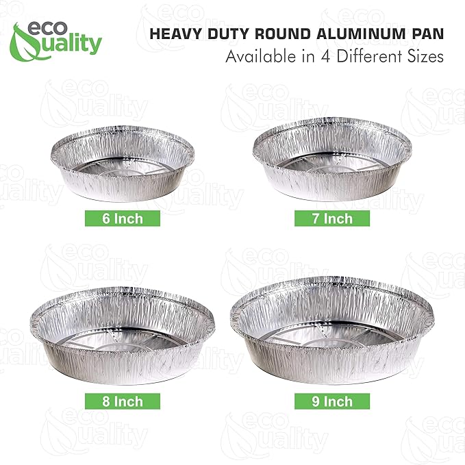 EcoQuality 9" Round Aluminum Foil Pans - Disposable Containers with Foldable Walls for Pie Baking, Cooking, Serving, Reheating, and Storing - Freezer and Oven Safe Tart Pan 150 Pack