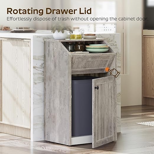 YATINEY Trash Cabinet, Freestanding Trash Can Cabinet, Wooden Recycling with Flip Door, 10 Gallon Hidden Kitchen Garbage Can for Kitchen, Living Room, Grey WB01BG