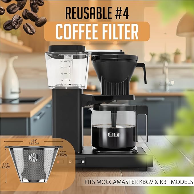 HEXNUB Reusable #4 Coffee Filter for Technivorm Moccamaster KBGV, KBT Coffee Machines, Durable Stainless Steel Mesh Metal Filter