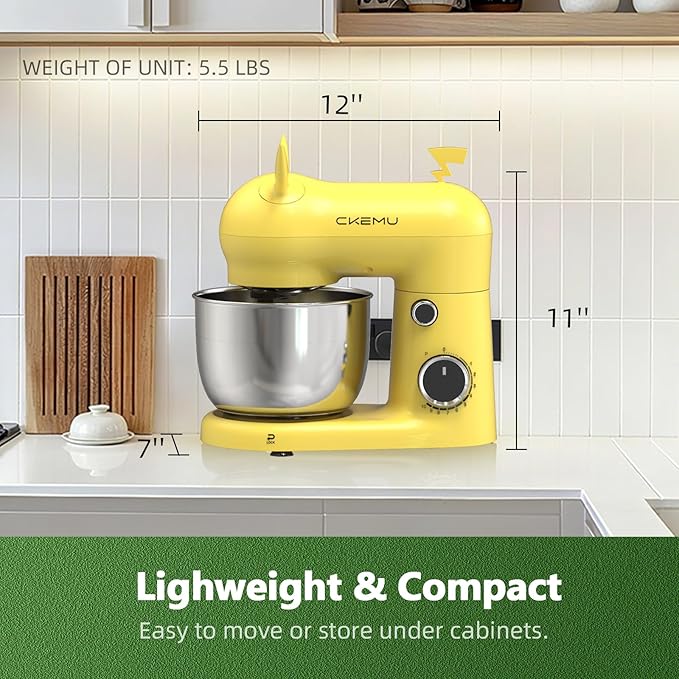 Stand Mixer, Compact & Space-Saving, Stainless Steel Bowl, Unique & Playful Design, Effcient Motor, Dishwasher-Safe Attachments, SM-2549A (Yellow)