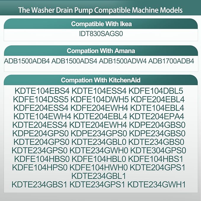 WDT970SAHZ0 WDT710PAHZ1 WDT750SAHZ0 WDT730PAHZ0 Dishwasher Circulation Pump Fit for Whirlpool WDT730PAHV0 WDT970SAHV0 WDTA50SAHZ0 WDTA50SAHB0 WDTA50SAHM0 WDTA50SAHV0 WDTA50SAHW0 WDT750SAHB0