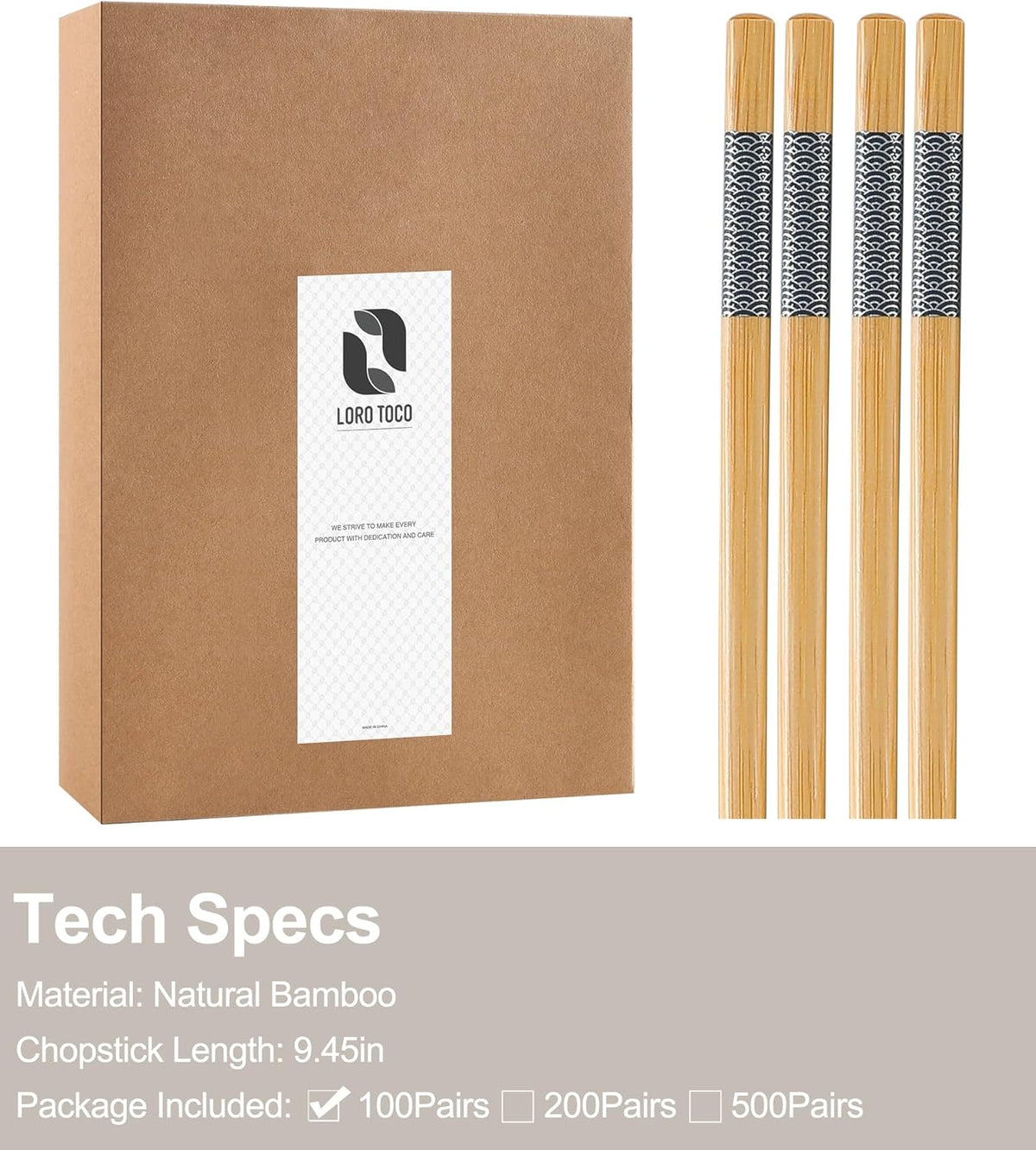 100 Pairs Bamboo Chopsticks | Disposable | Reusable | Separated Chopsticks Dishwasher Safe - （9.45in）