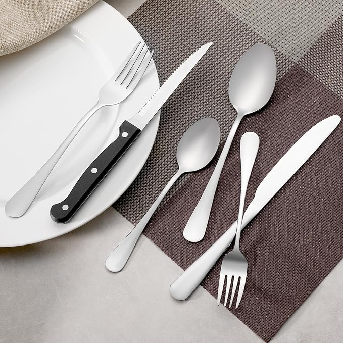 16 Pcs Forks and Spoons Silverware Set, Food Grade Stainless Steel Flatware Cutlery Set for Home, Kitchen and Restaurant, 8 Dinner Fork(8") and 8 Teaspoon(6.7"), Mirror Polished, Dishwasher Safe