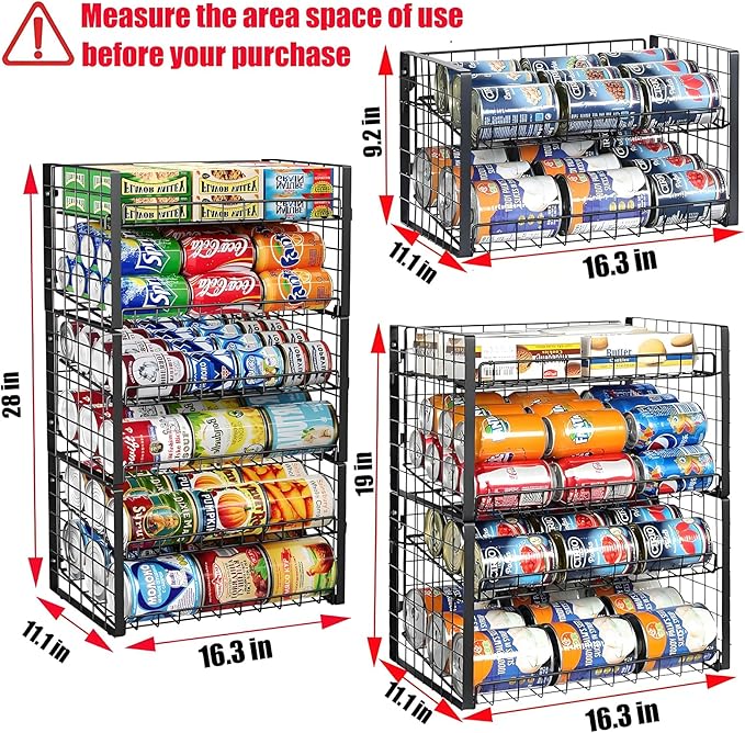 JKsmart 2-Tier Stackable Rack Organizer for Pantry, Adjustable Dispenser Holds Up to 88 Cans, Storage Holder for Various Ounces of Canned Drinks, Black, 3 Pack