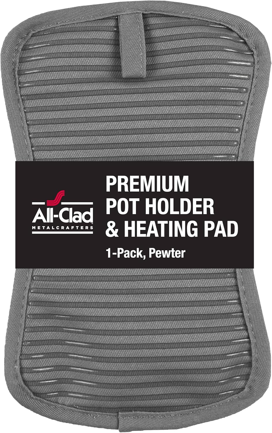 All-Clad Premium Pot Holder & Hot Pad: Heat Resistant to 500 Degrees - 100% Cotton, 10""x6.25"" Hot Pad for Kitchen and Barbeque, (1-Pack), Pewter