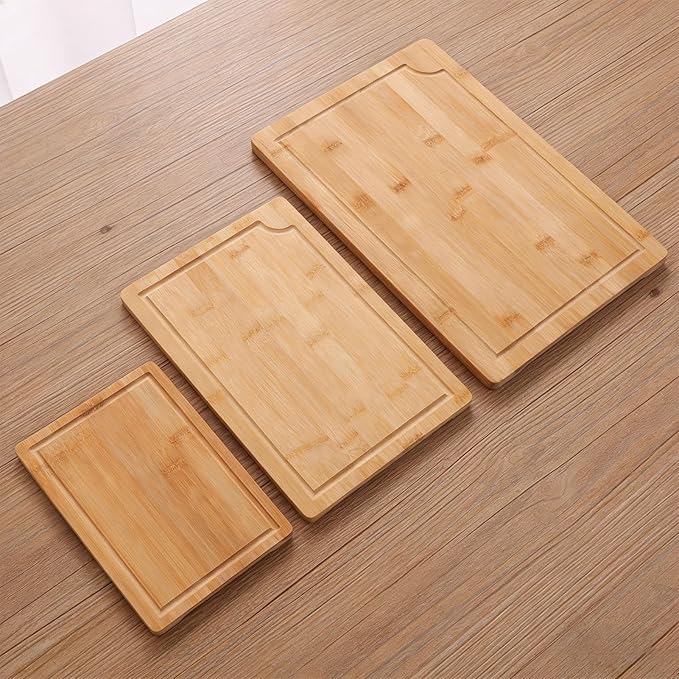 Pssopp Kitchen Sorting Cutting Boards 3PCS Wood Chopping Boards, Kitchen Sorting Cutting Smooth Charcuterie Butcher Blocks for Serving Meat Fruit Vegetables Cheese Food