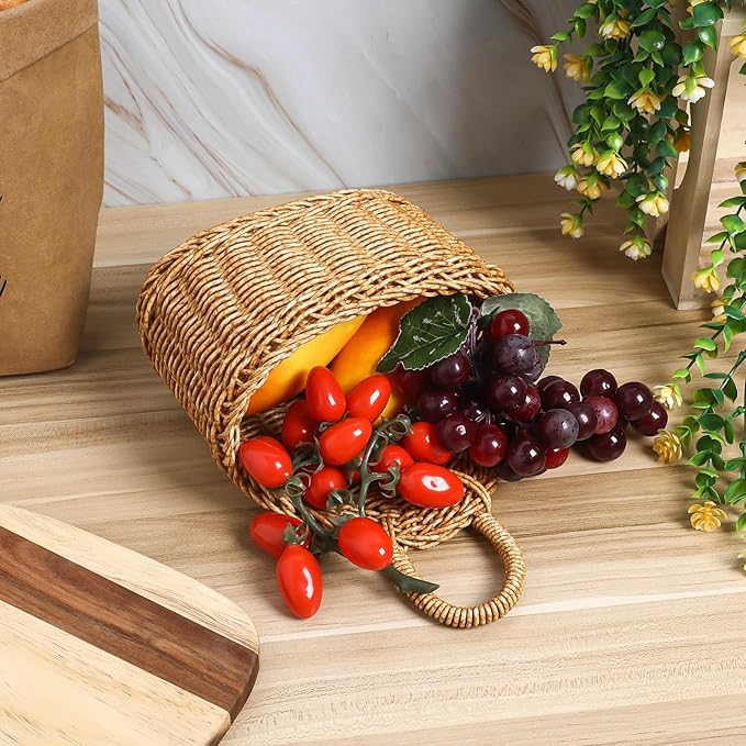 Cabilock Woven Hanging Storage Basket for Kitchen 9.64X7.48X3.93In Rustic Wall Organizer for Garlic Ginger with Large Capacity