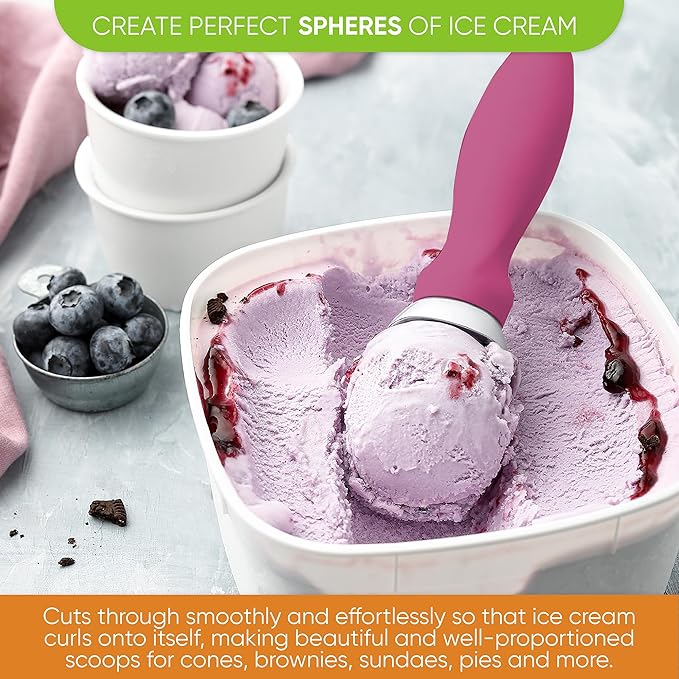 Spring Chef Premium Ice Cream Scoop, Magenta & Round Magnetic Measuring Spoons with Leveler, Set of 8, Black - 2 Product Bundle